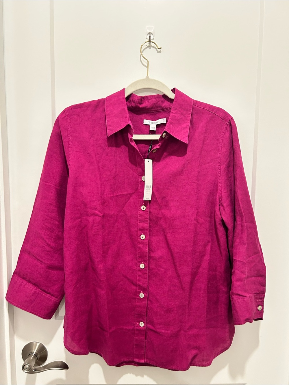 Chico’s Linen Button-Down Shirt - Fuchsia Pink size 1
